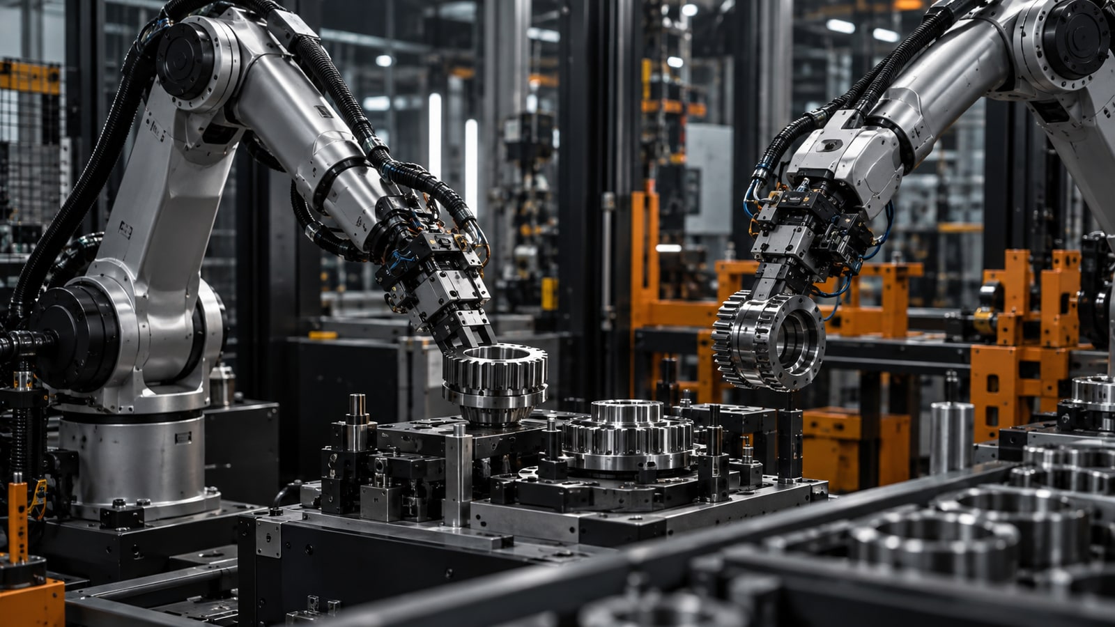 Celda robótica industrial — imagen temporal generada con IA