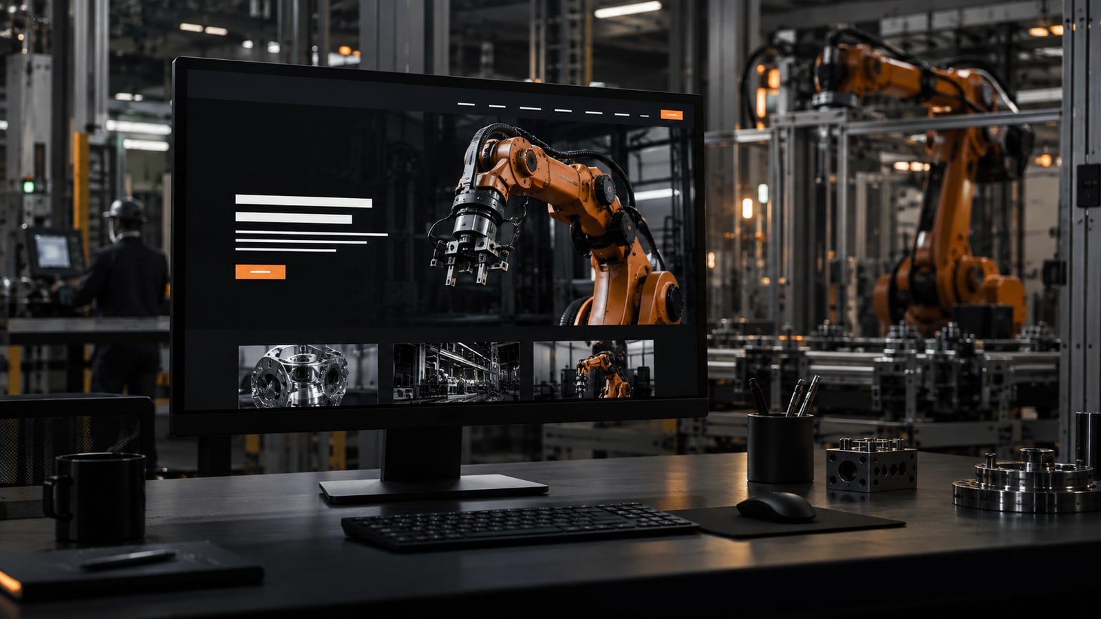 Sitio web en un entorno industrial — imagen temporal generada con IA