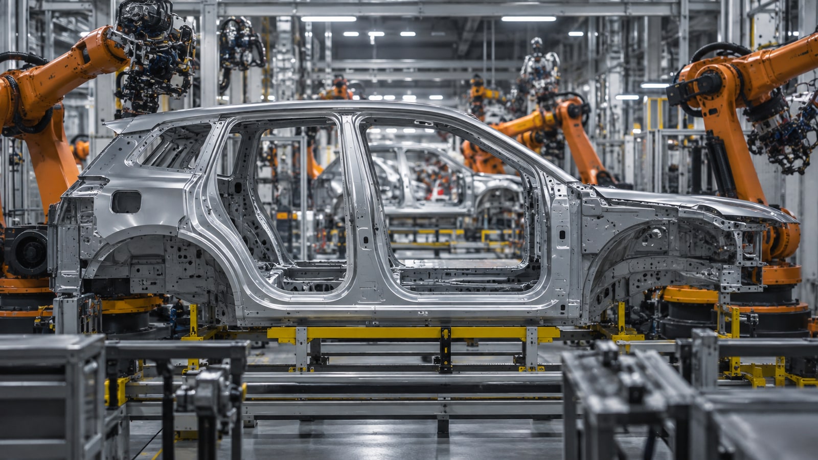 Línea de producción automotriz — imagen temporal generada con IA