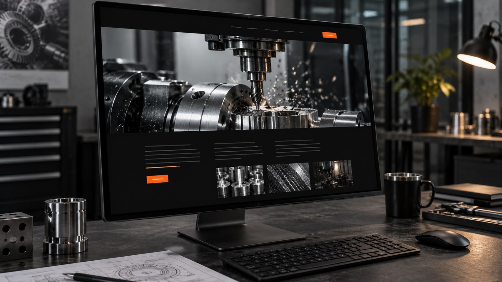 Interfaz de un sitio industrial en pantalla — imagen temporal generada con IA